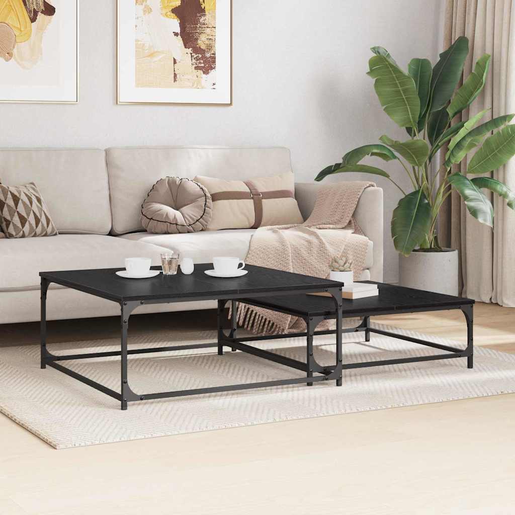 vidaXL Stolik kawowy 2 pcs Czarny Dąb Materiał drewnopochodny