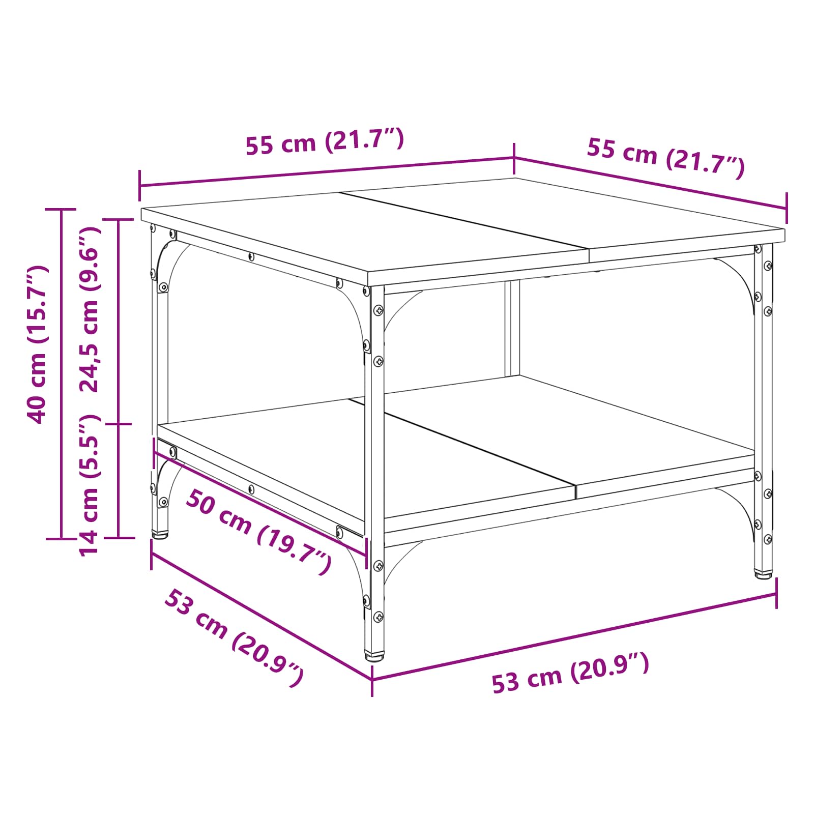 vidaXL Stolik kawowy Stare drewno 55 x 55 x 40 cm