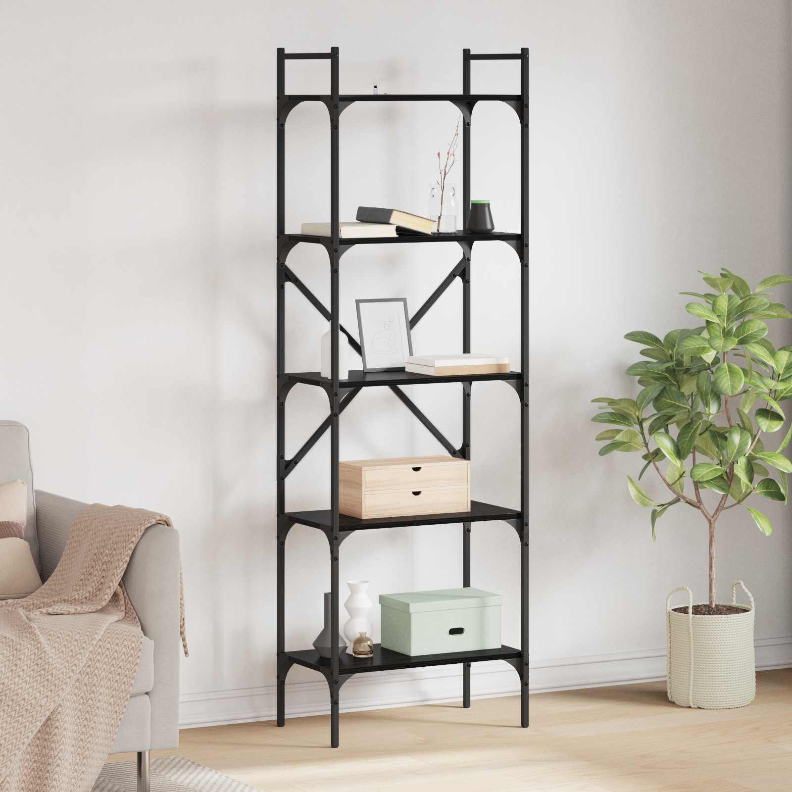vidaXL Półka na książki Czarny Dąb 56 x 32 x 174 cm