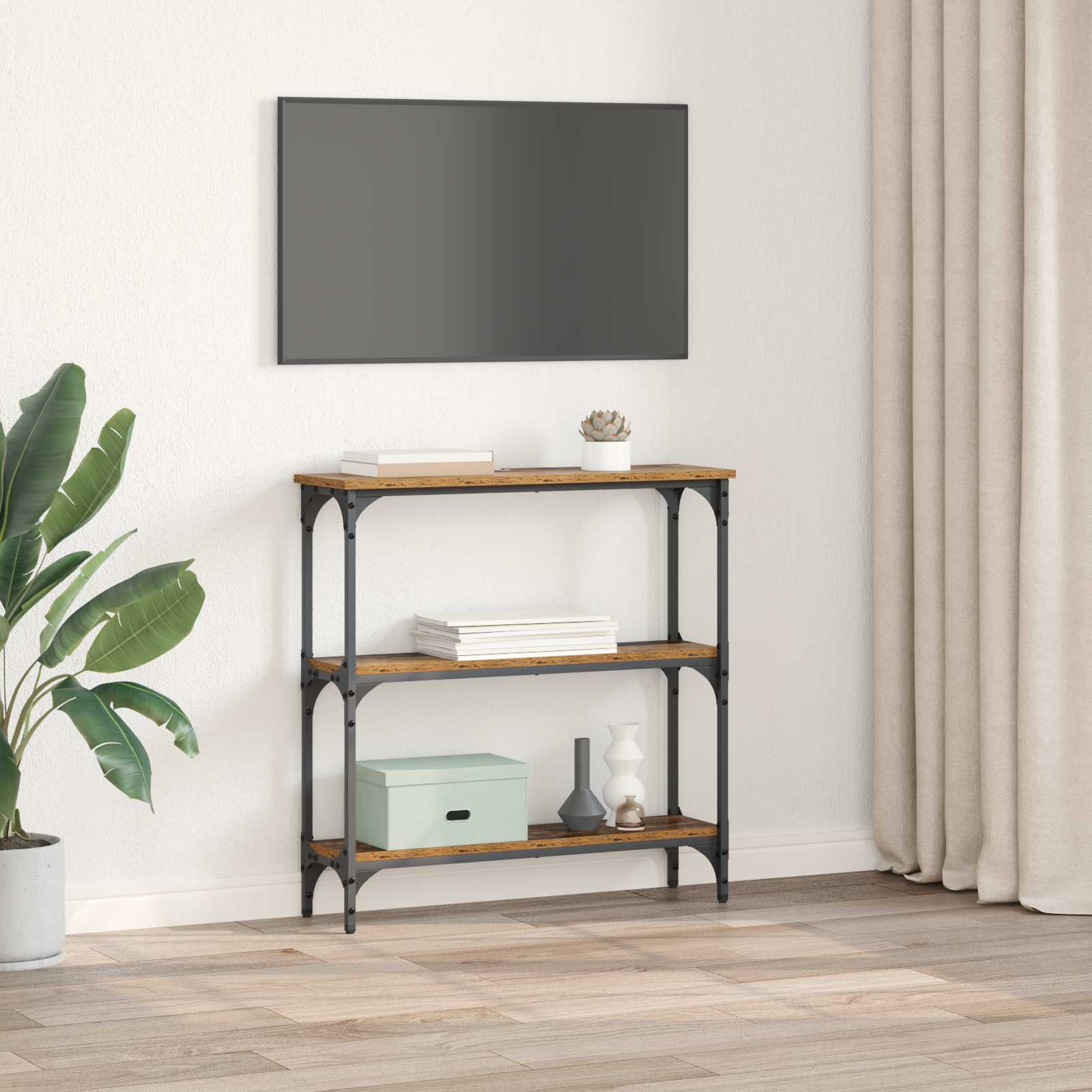 vidaXL Konsola Stare drewno 75 x 22,5 x 75 cm Materiał drewnopochodny