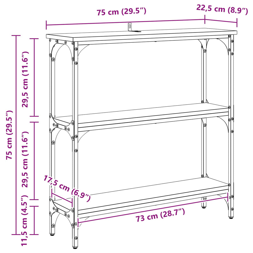 vidaXL Konsola Czarny Dąb 75 x 22,5 x 75 cm Materiał drewnopochodny