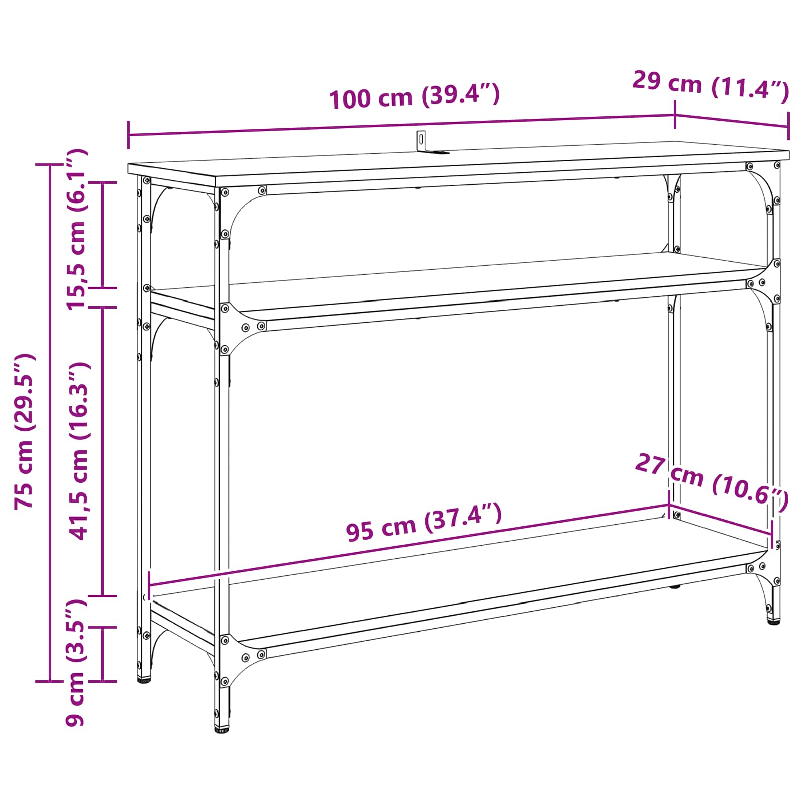 vidaXL Konsola Stare drewno 100 x 29 x 75 cm Materiał drewnopochodny