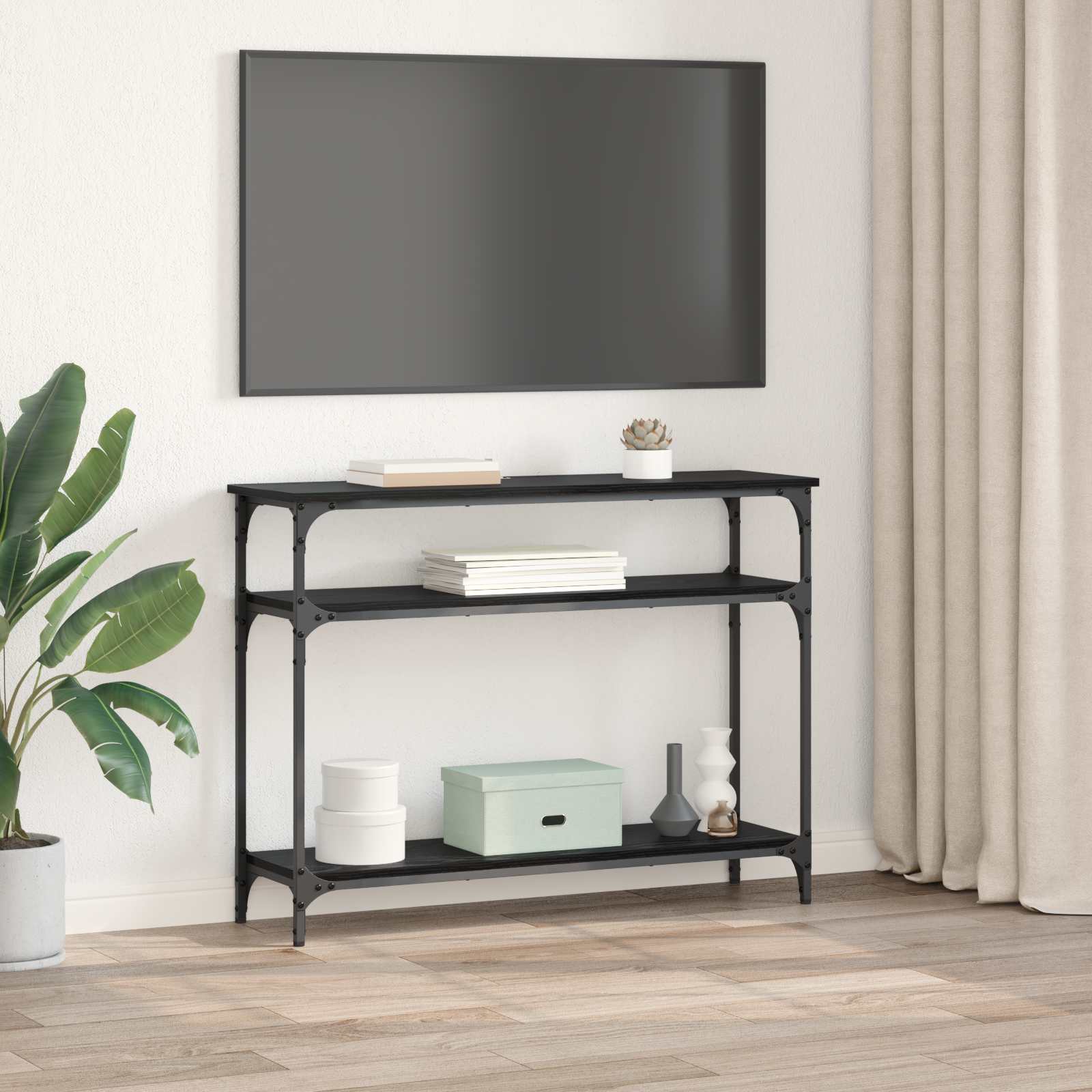 vidaXL Konsola Czarny Dąb 100 x 29 x 75 cm Materiał drewnopochodny