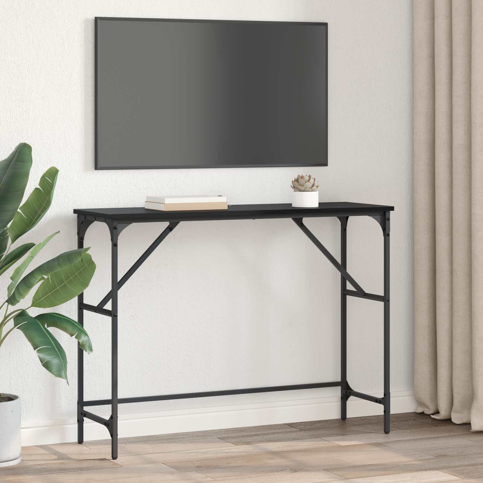 vidaXL Konsola Czarny Dąb 100 x 32 x 75 cm Materiał drewnopochodny