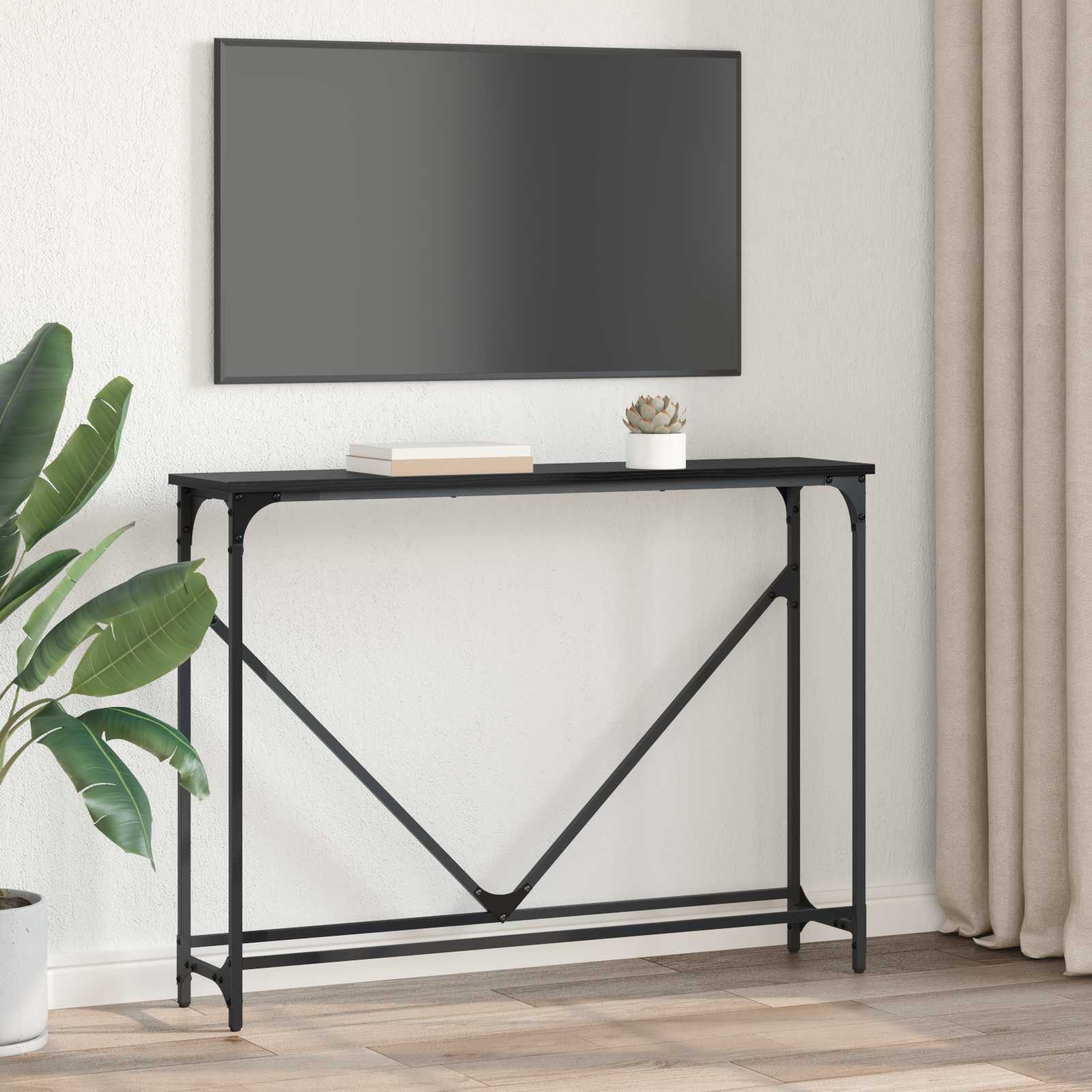 vidaXL Konsola Czarny Dąb 102 x 23 x 75 cm Materiał drewnopochodny
