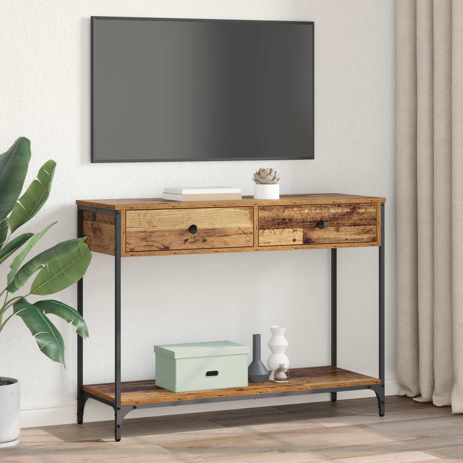 vidaXL Konsola Stare drewno 100 x 34,5 x 75 cm Materiał drewnopochodny