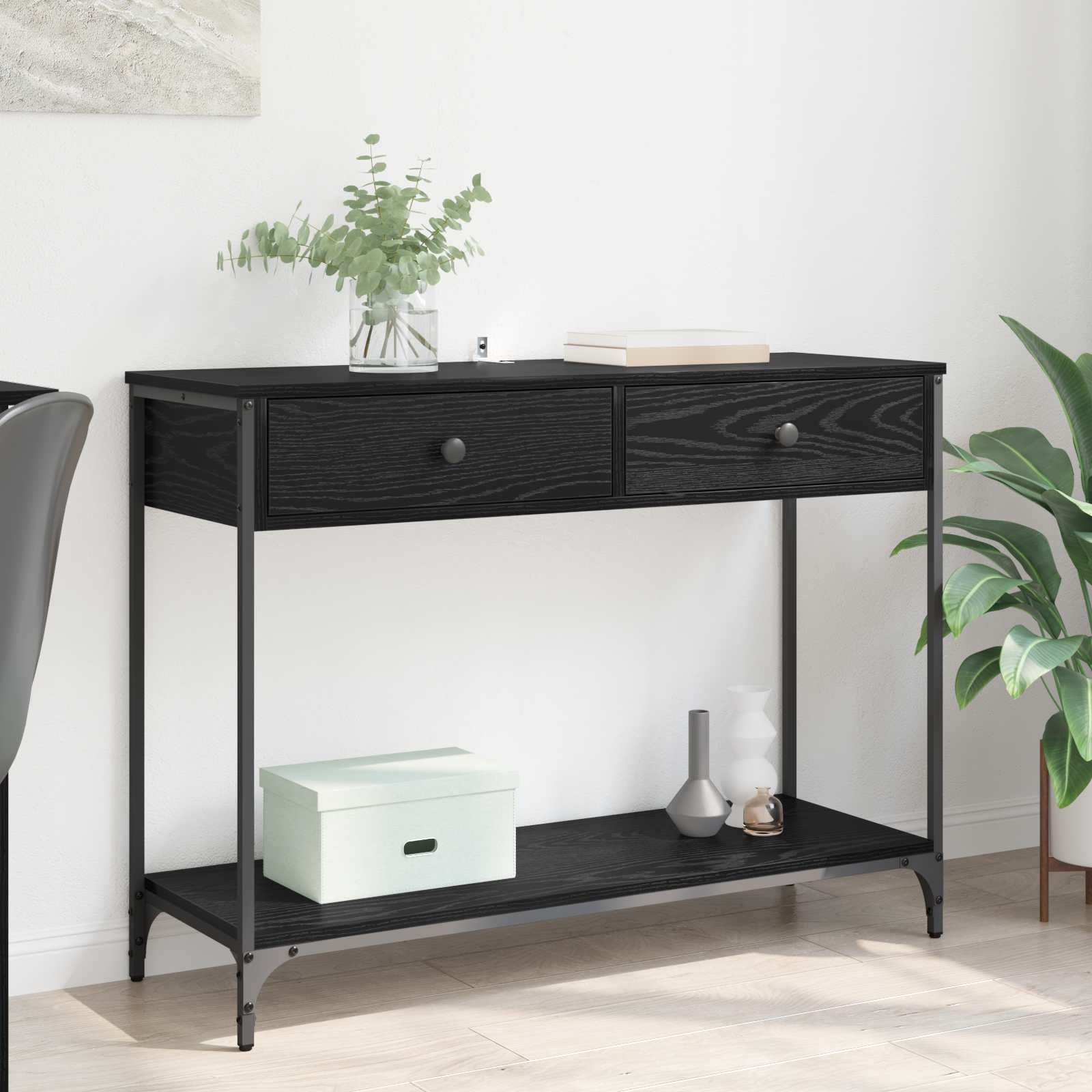 vidaXL Konsola Czarny Dąb 100 x 34,5 x 75 cm Materiał drewnopochodny