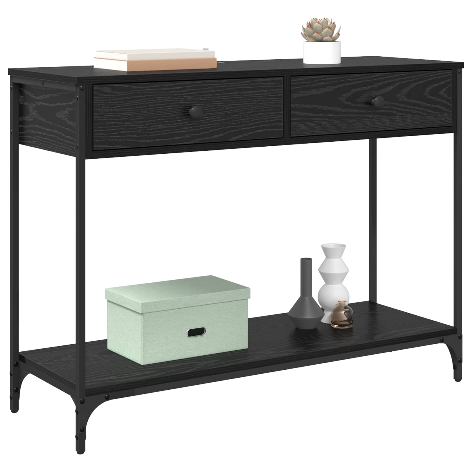 vidaXL Konsola Czarny Dąb 100 x 34,5 x 75 cm Materiał drewnopochodny