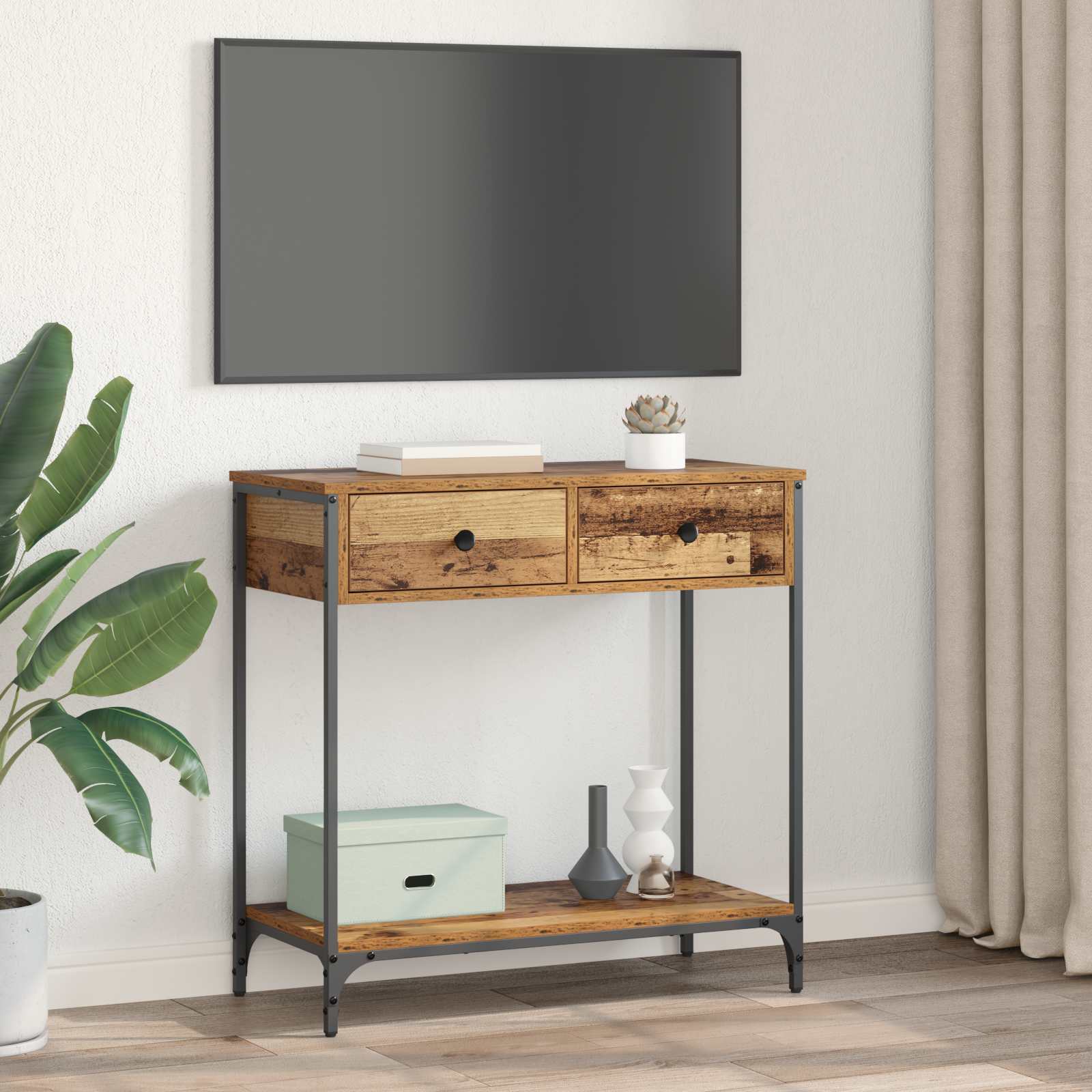 vidaXL Konsola Stare drewno 75 x 34,5 x 75 cm Materiał drewnopochodny