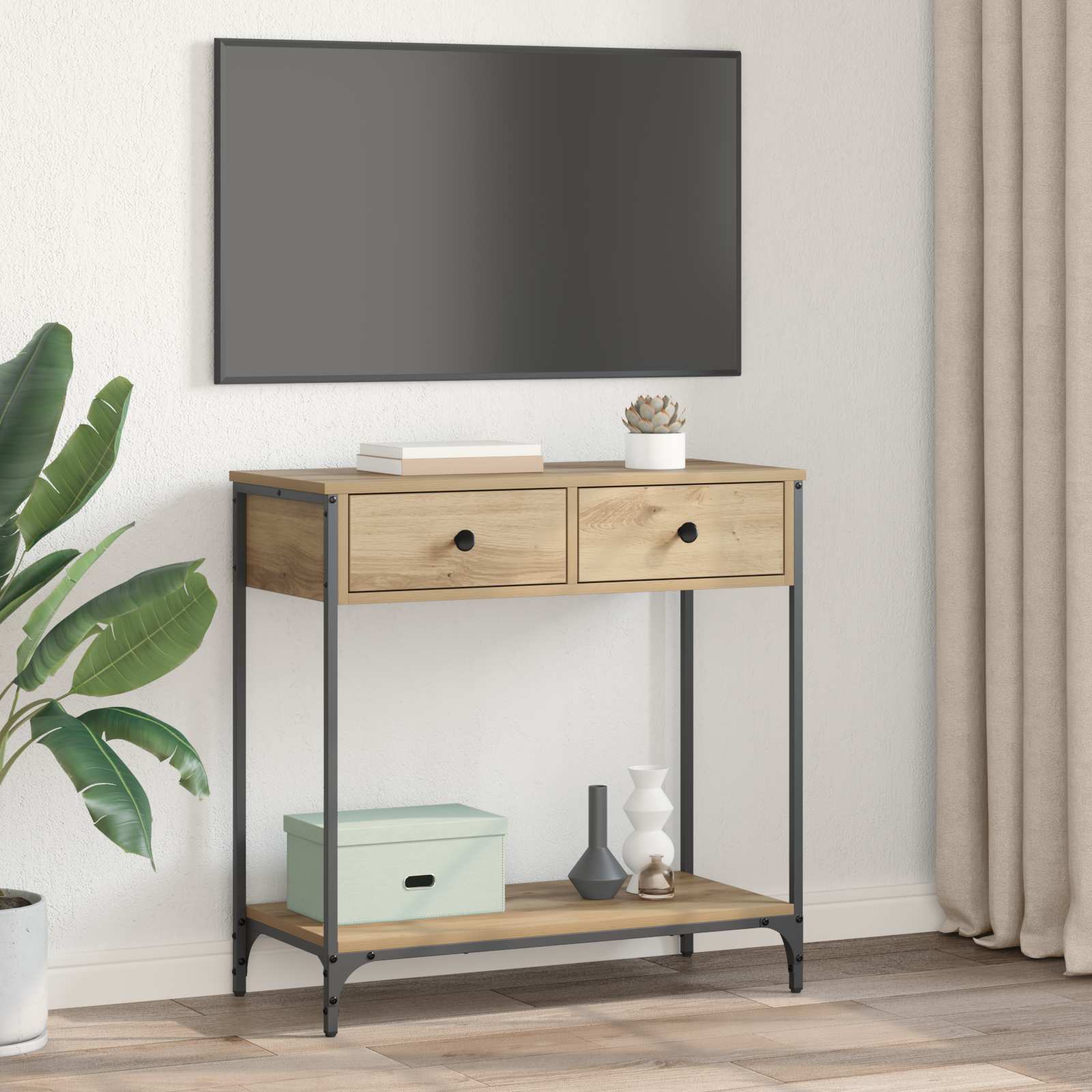 vidaXL Konsola z szufladą Dąb rzemieślniczy 75 x 34,5 x 75 cm
