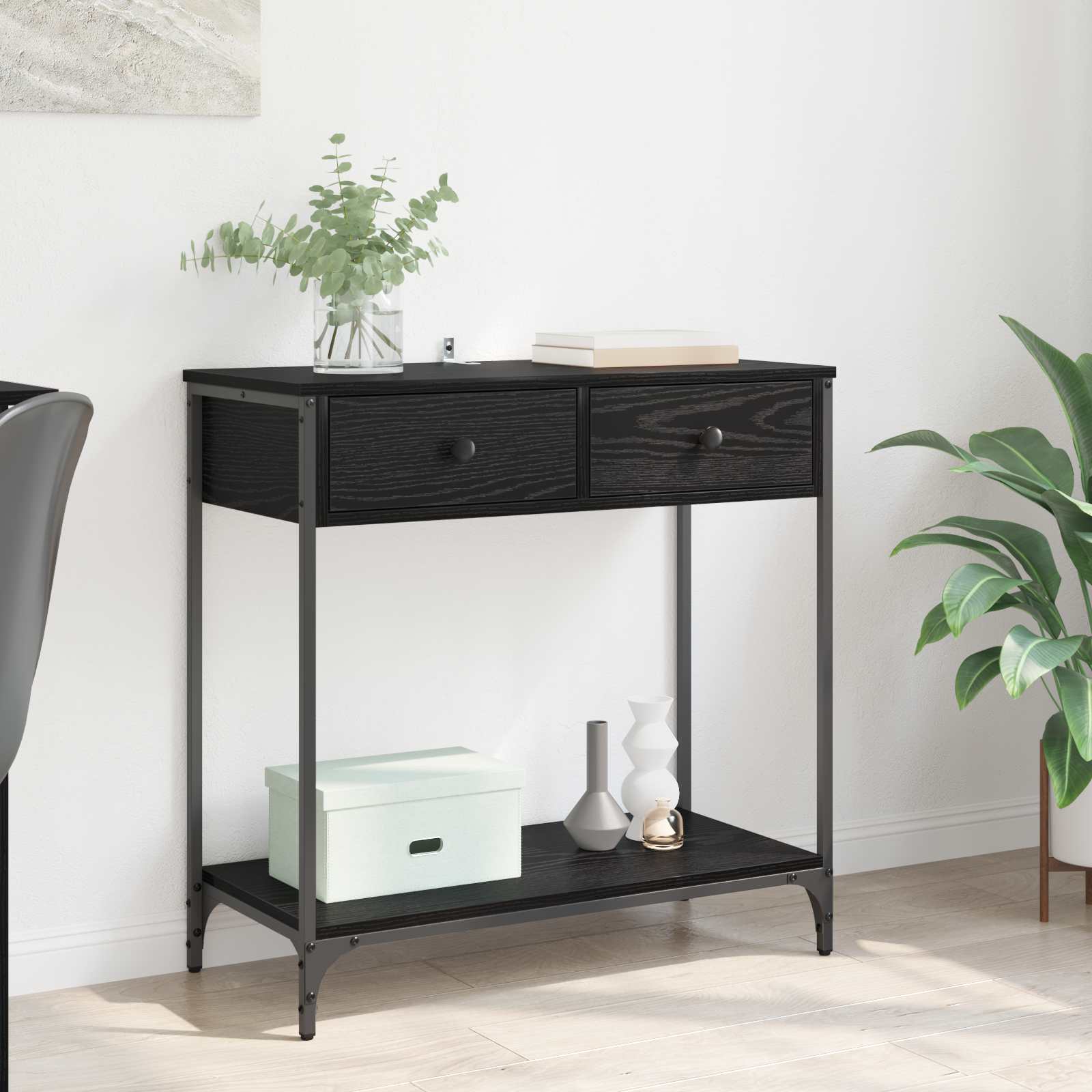 vidaXL Konsola Czarny Dąb 75 x 34,5 x 75 cm Materiał drewnopochodny