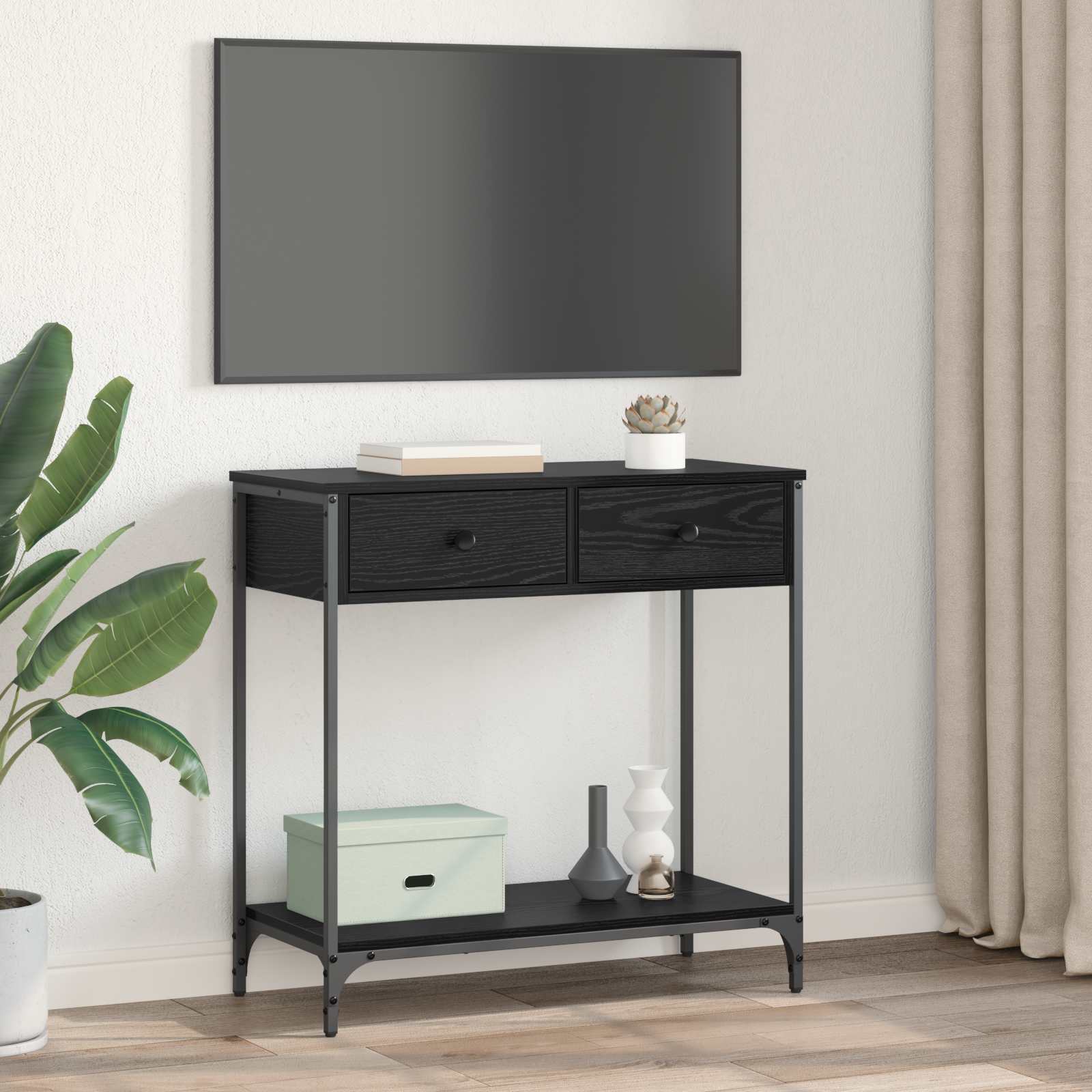 vidaXL Konsola Czarny Dąb 75 x 34,5 x 75 cm Materiał drewnopochodny
