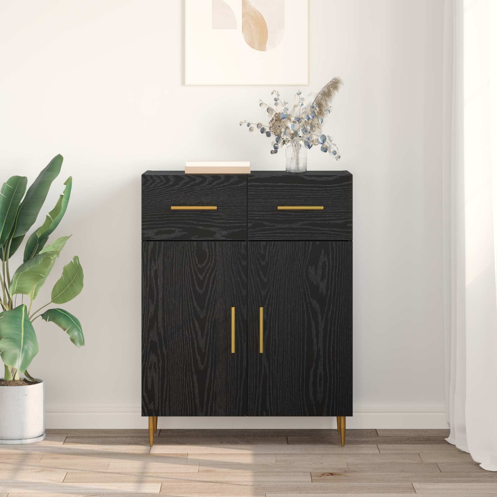 vidaXL Bufet Czarny Dąb 69,5 x 34 x 90 cm Materiał drewnopochodny