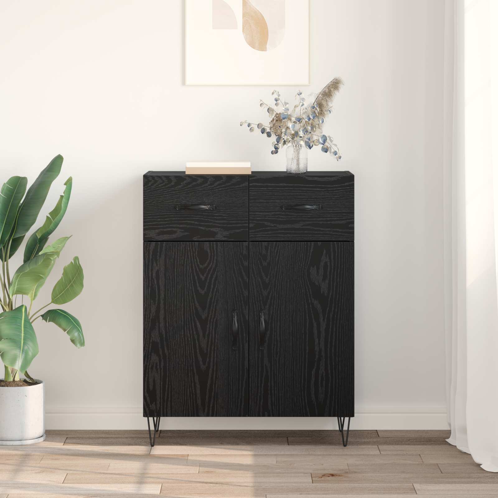 vidaXL Bufet Czarny Dąb 69,5 x 34 x 90 cm Materiał drewnopochodny