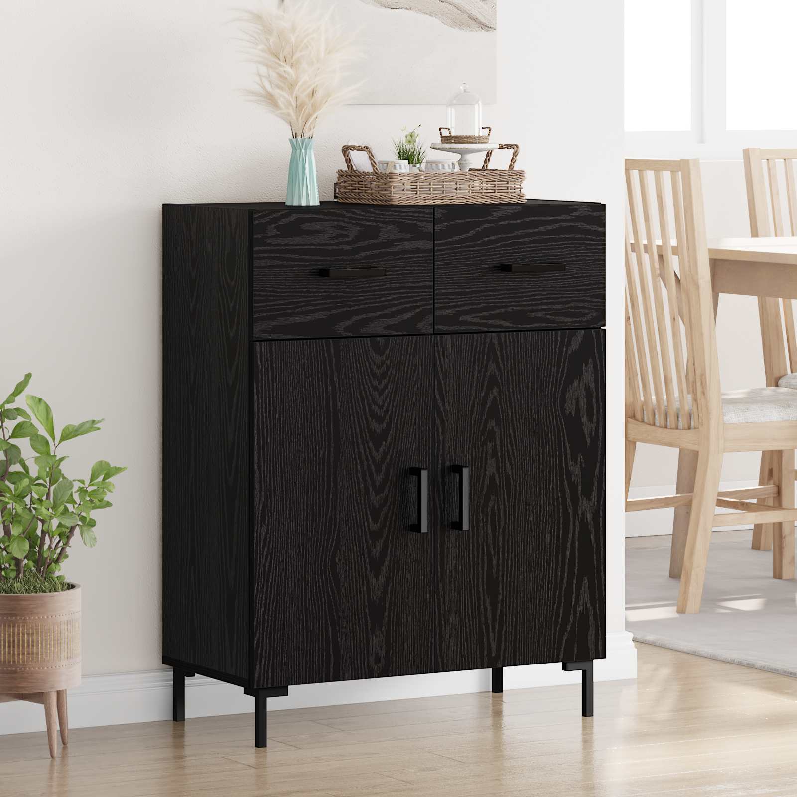 vidaXL Bufet Czarny Dąb 69,5 x 34 x 90 cm Materiał drewnopochodny