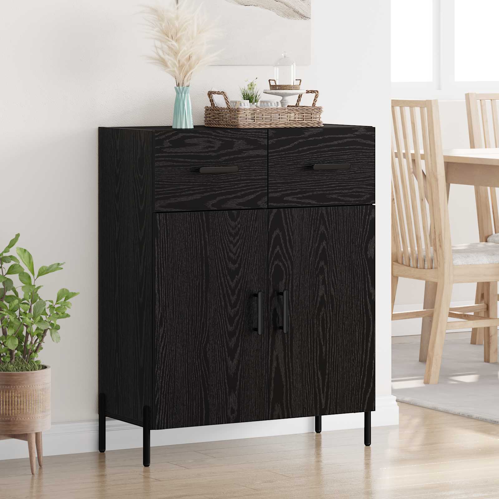 vidaXL Bufet Czarny Dąb 69,5 x 34 x 90 cm Materiał drewnopochodny