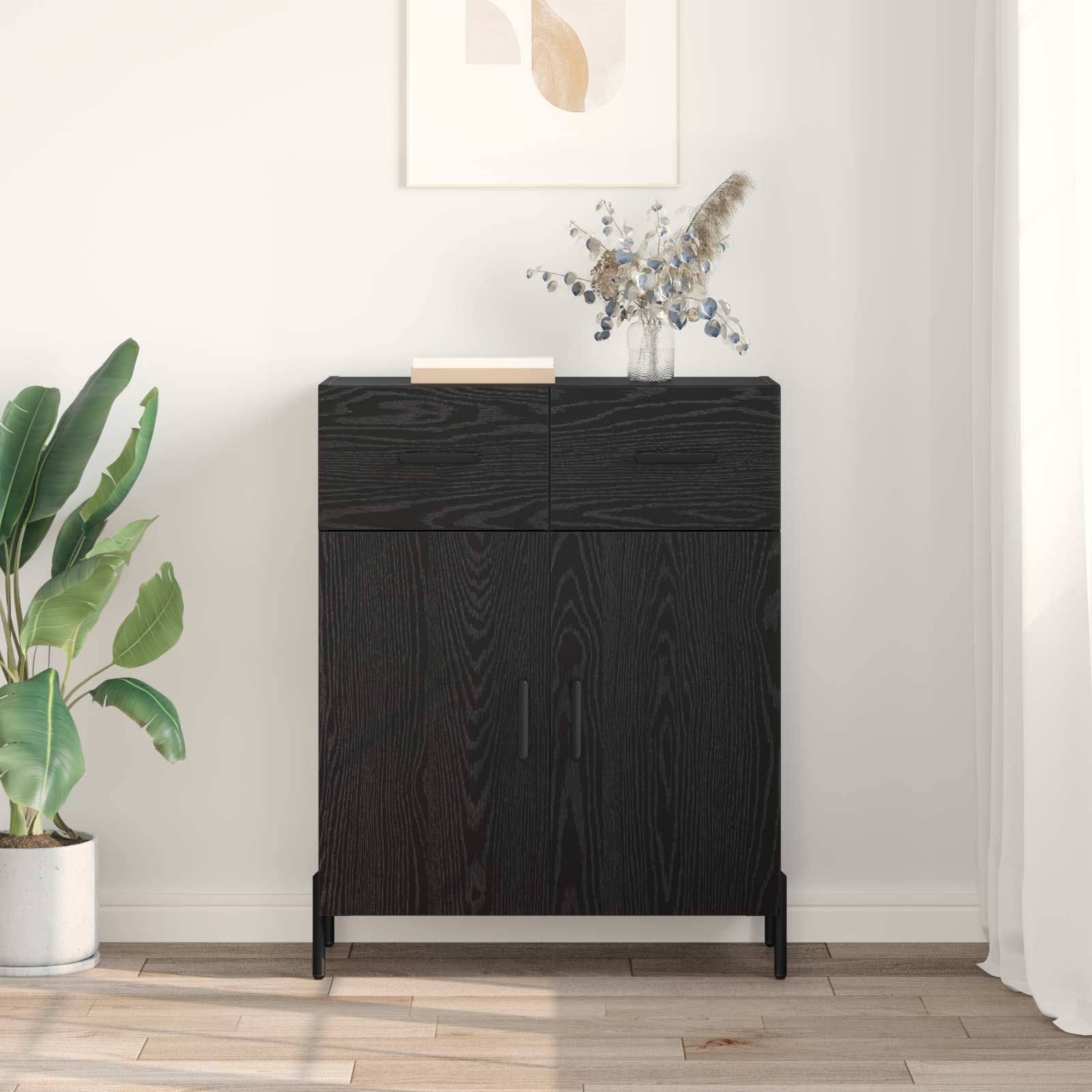 vidaXL Bufet Czarny Dąb 69,5 x 34 x 90 cm Materiał drewnopochodny