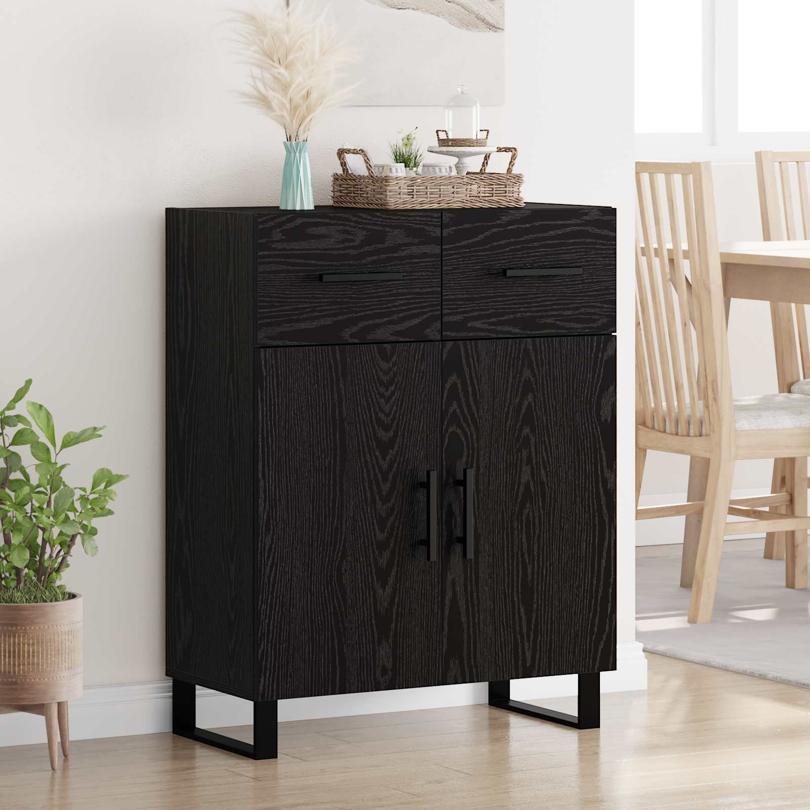 vidaXL Bufet Czarny Dąb 69,5 x 34 x 90 cm Materiał drewnopochodny
