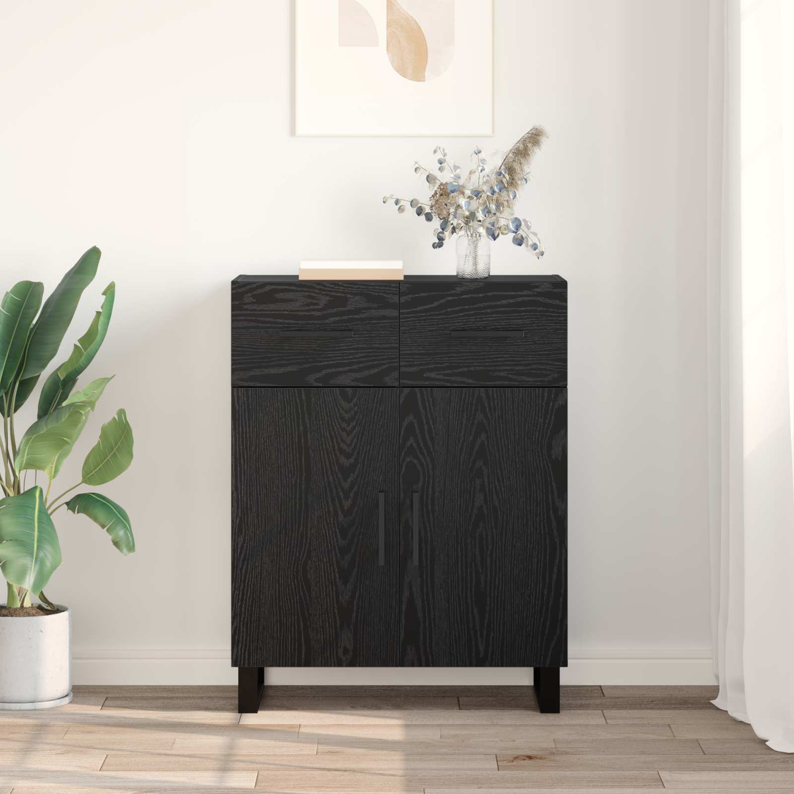 vidaXL Bufet Czarny Dąb 69,5 x 34 x 90 cm Materiał drewnopochodny