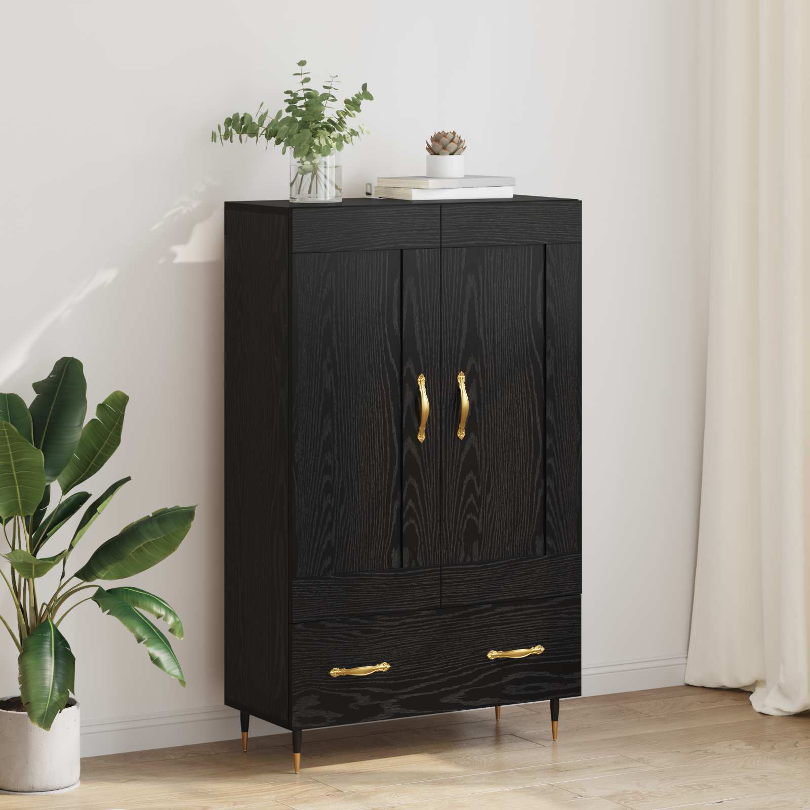 vidaXL Highboard Czarny Dąb 69,5 x 31 x 115 cm Materiał drewnopochodny