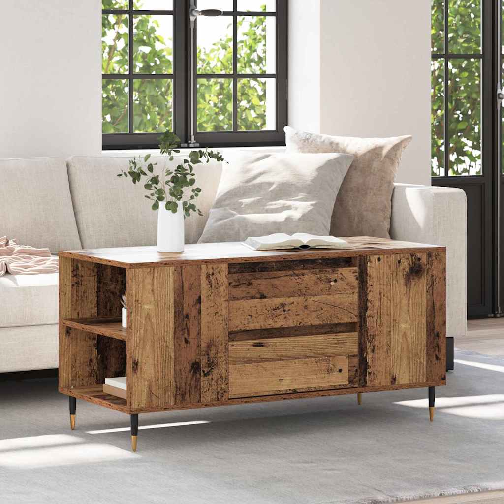 vidaXL Stolik kawowy z szufladą Stare drewno 102 x 44,5 x 50 cm