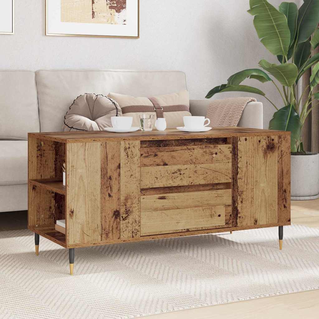 vidaXL Stolik kawowy z szufladą Stare drewno 102 x 44,5 x 50 cm