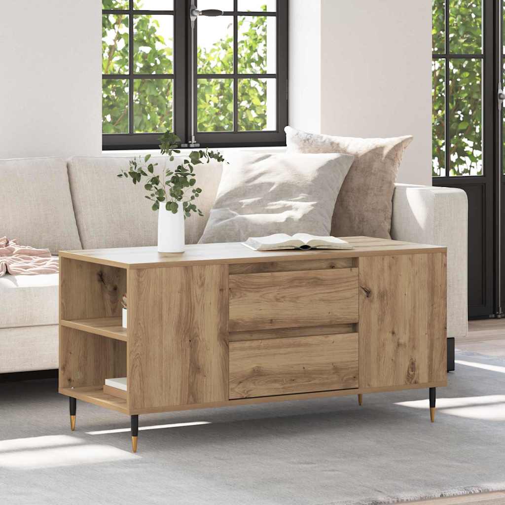 vidaXL Stolik kawowy z szufladą Dąb rzemieślniczy 102 x 44,5 x 50 cm