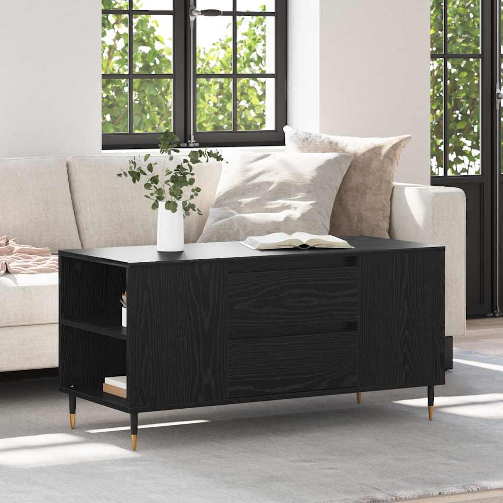 vidaXL Stolik kawowy z szufladą Czarny Dąb 102 x 44,5 x 50 cm