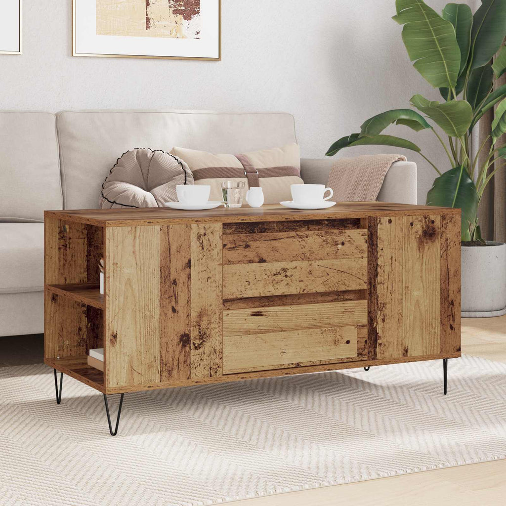 vidaXL Stolik kawowy z szufladą Stare drewno 102 x 44,5 x 50 cm