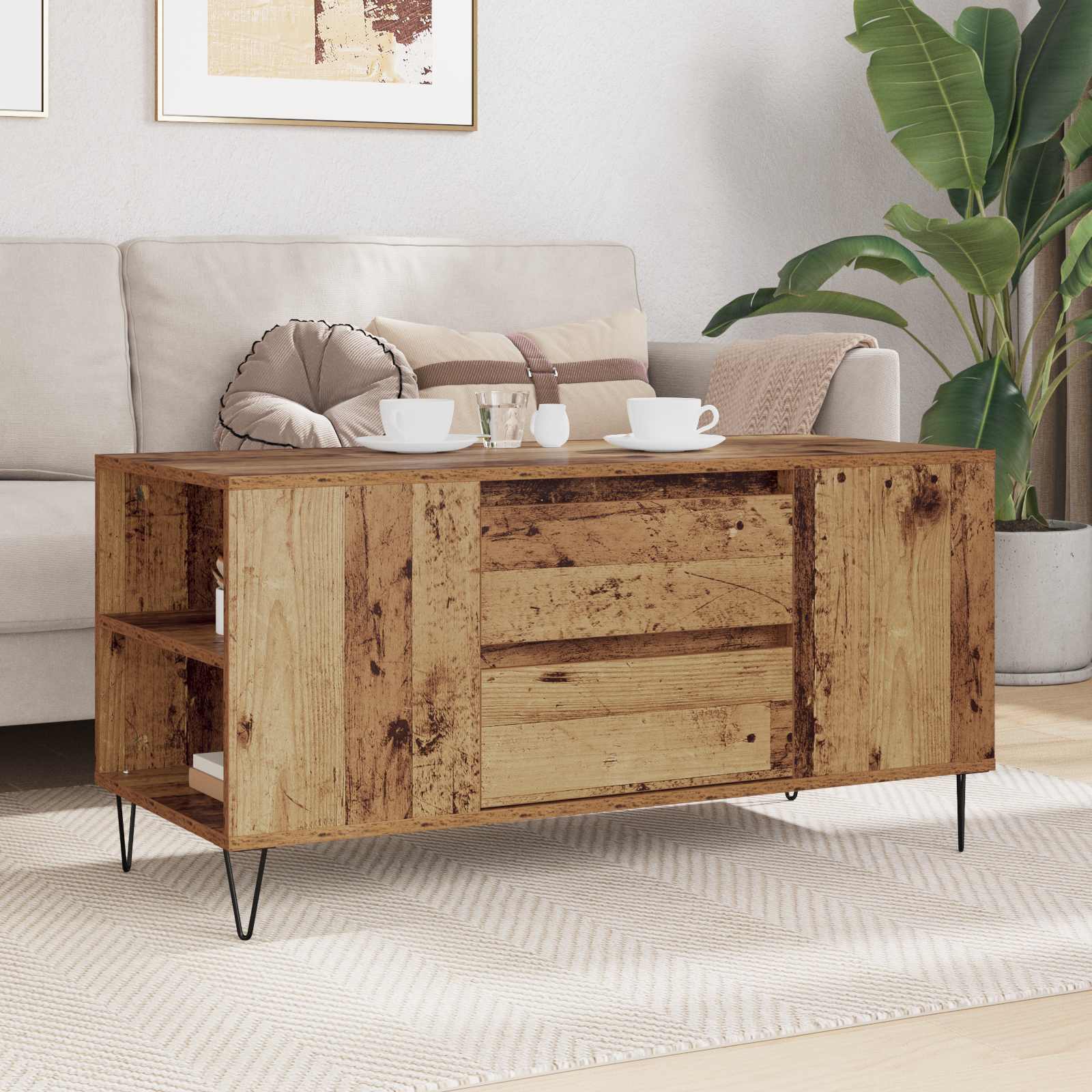 vidaXL Stolik kawowy z szufladą Stare drewno 102 x 44,5 x 50 cm