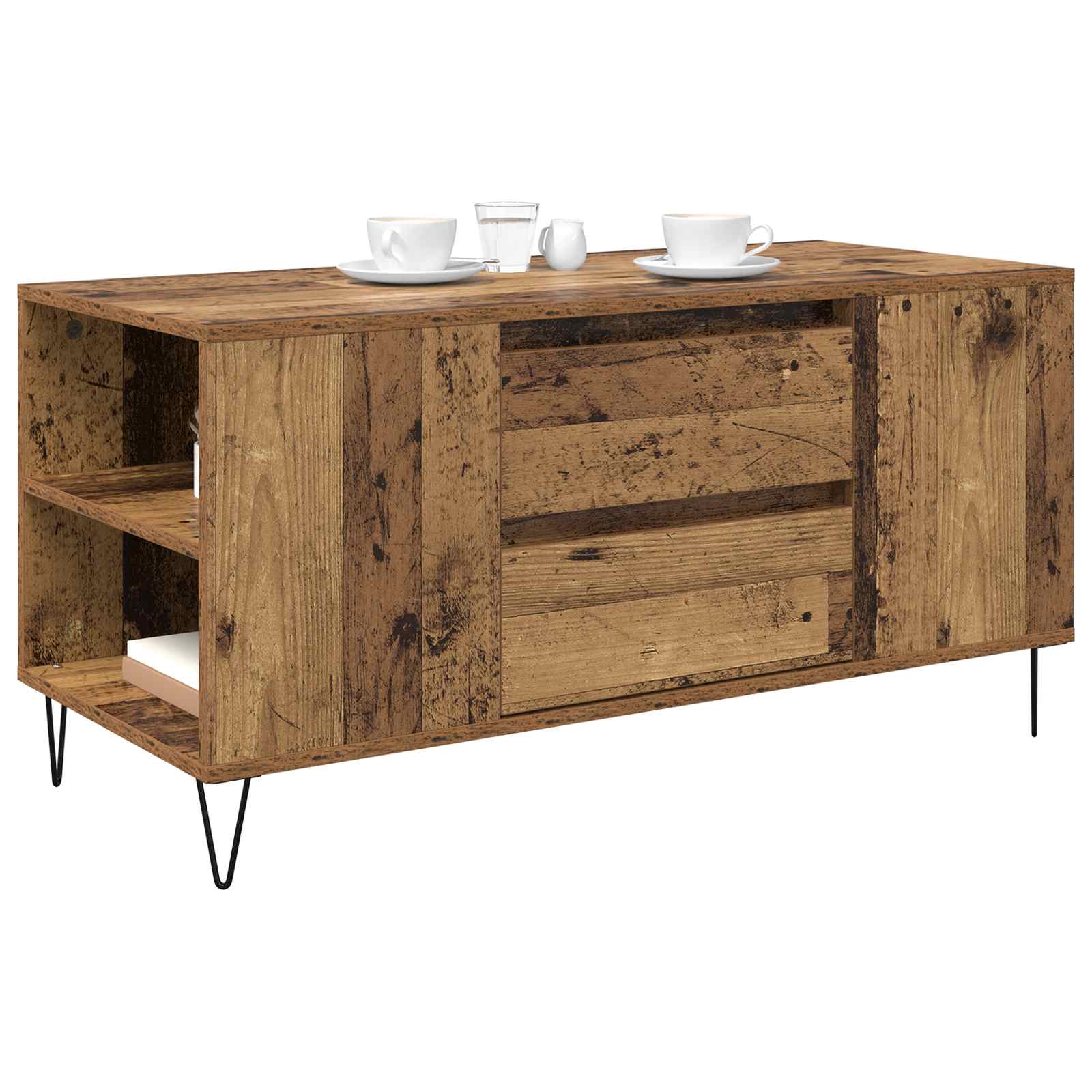 vidaXL Stolik kawowy z szufladą Stare drewno 102 x 44,5 x 50 cm