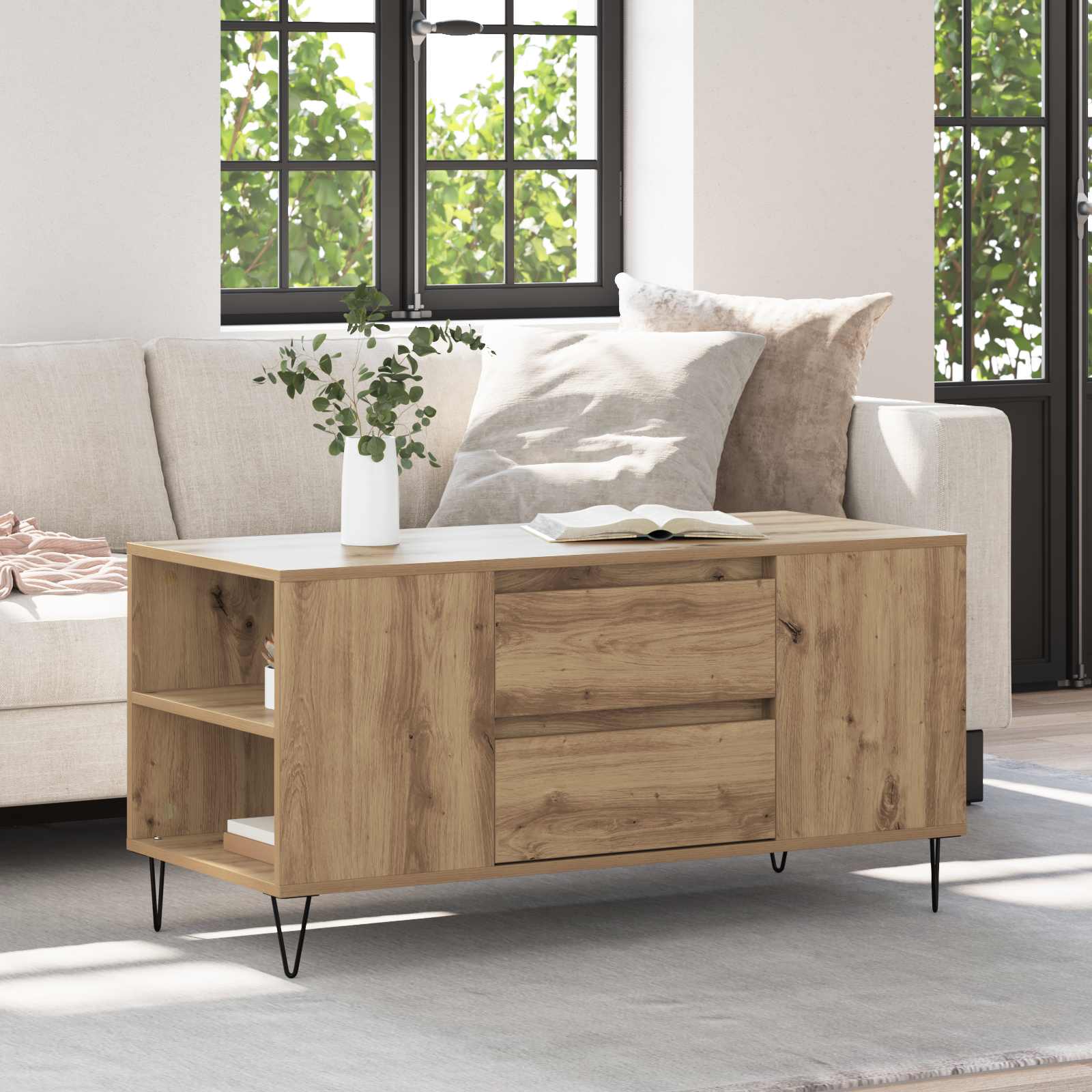 vidaXL Stolik kawowy z szufladą Dąb rzemieślniczy 102 x 44,5 x 50 cm