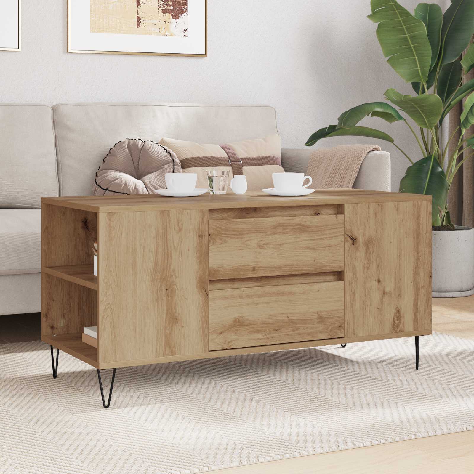 vidaXL Stolik kawowy z szufladą Dąb rzemieślniczy 102 x 44,5 x 50 cm