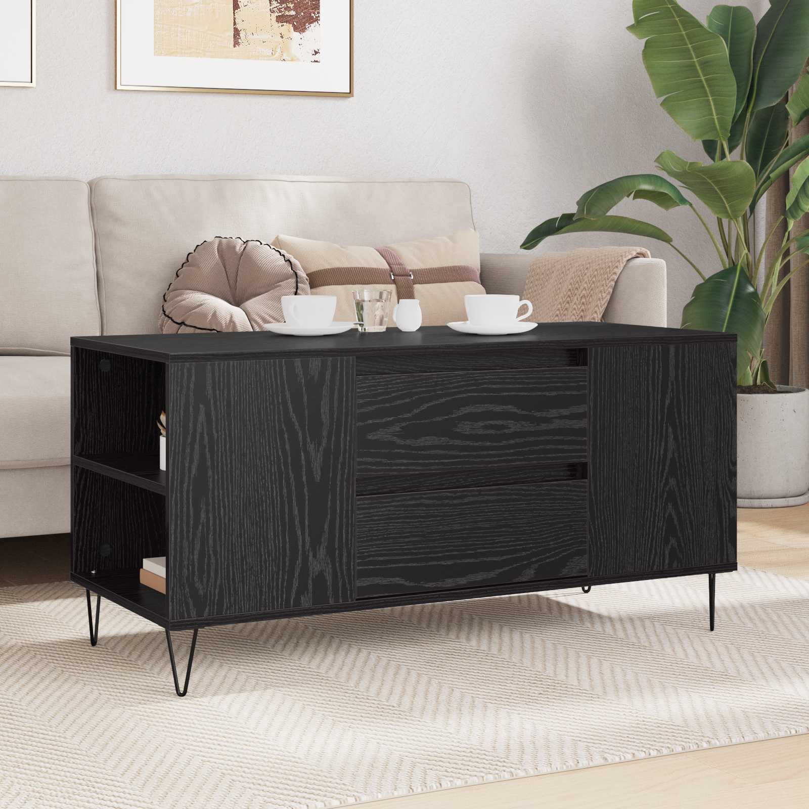 vidaXL Stolik kawowy z szufladą Czarny Dąb 102 x 44,5 x 50 cm