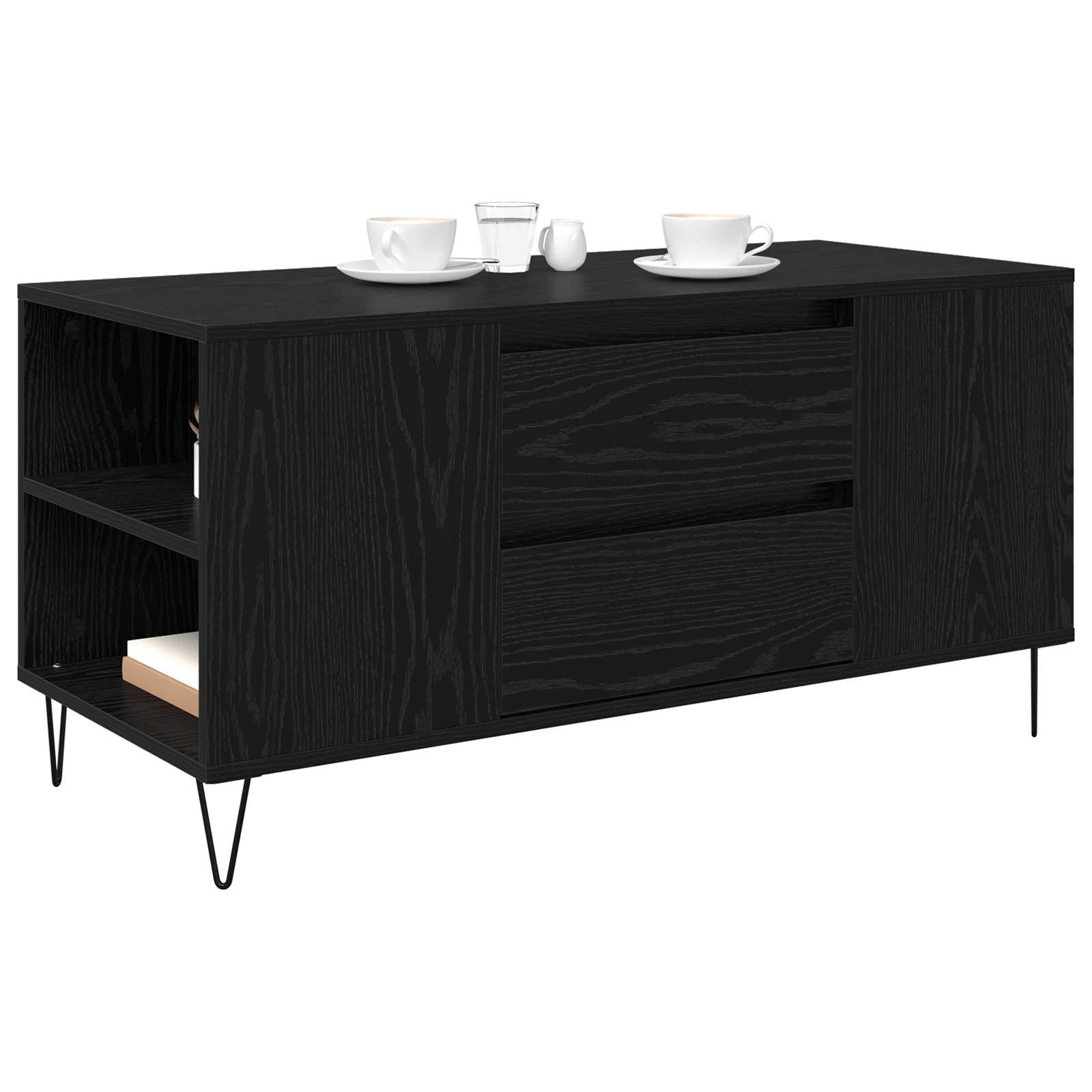 vidaXL Stolik kawowy z szufladą Czarny Dąb 102 x 44,5 x 50 cm