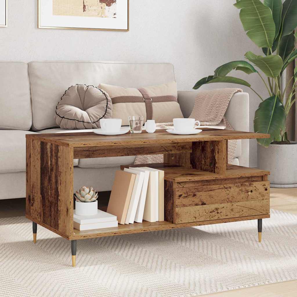 vidaXL Stolik kawowy z szufladą Stare drewno 90 x 49 x 45 cm