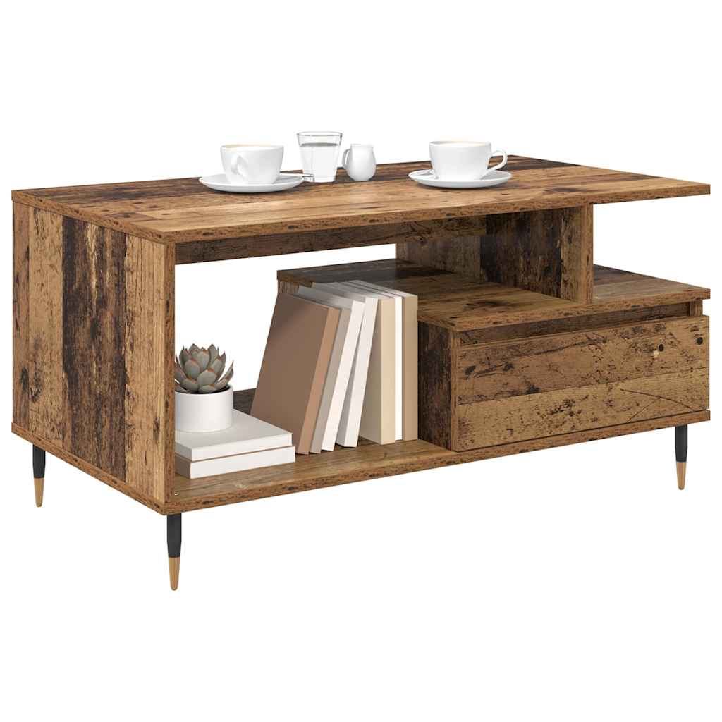 vidaXL Stolik kawowy z szufladą Stare drewno 90 x 49 x 45 cm