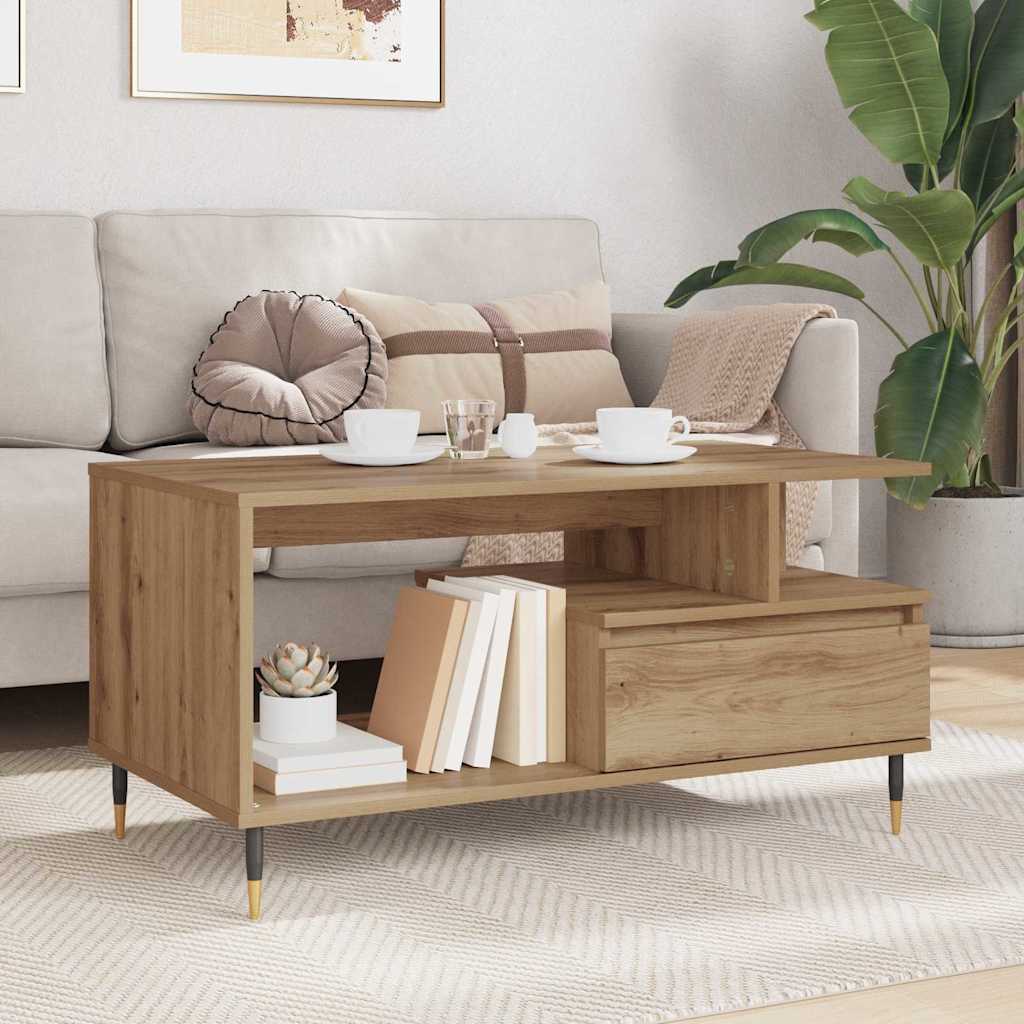 vidaXL Stolik kawowy z szufladą Dąb rzemieślniczy 90 x 49 x 45 cm