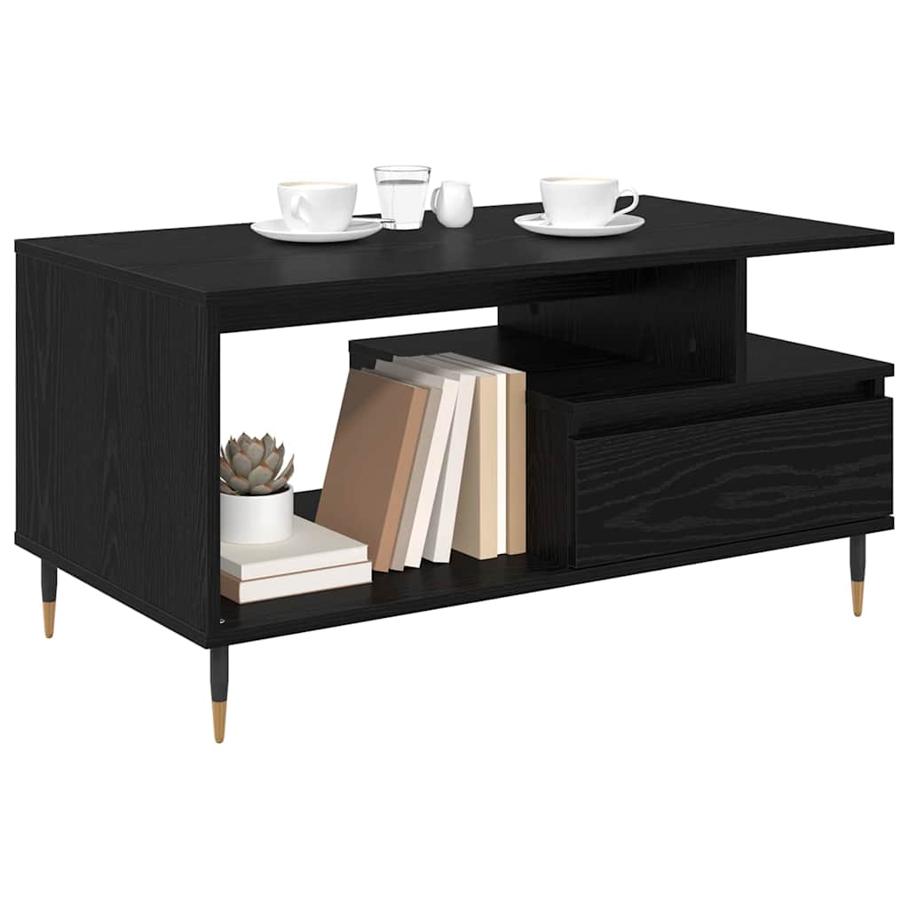 vidaXL Stolik kawowy z szufladą Czarny Dąb 90 x 49 x 45 cm