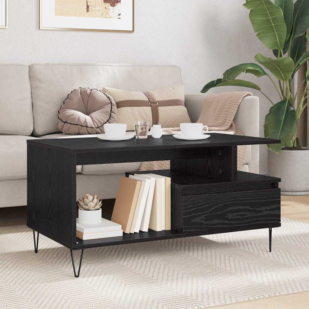 vidaXL Stolik kawowy z szufladą Czarny Dąb 90 x 49 x 45 cm