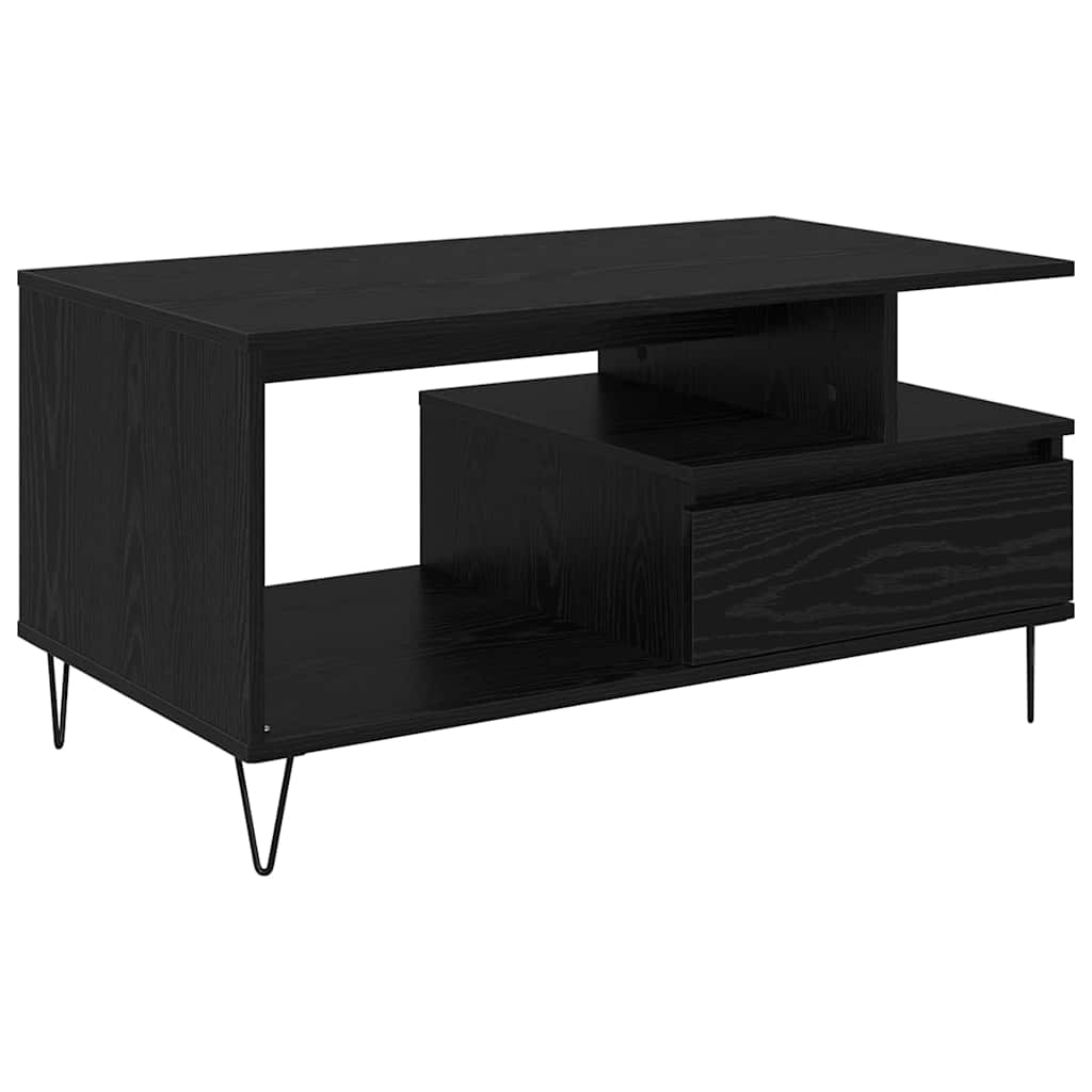vidaXL Stolik kawowy z szufladą Czarny Dąb 90 x 49 x 45 cm