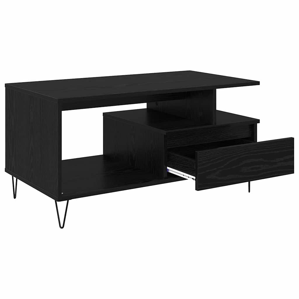 vidaXL Stolik kawowy z szufladą Czarny Dąb 90 x 49 x 45 cm