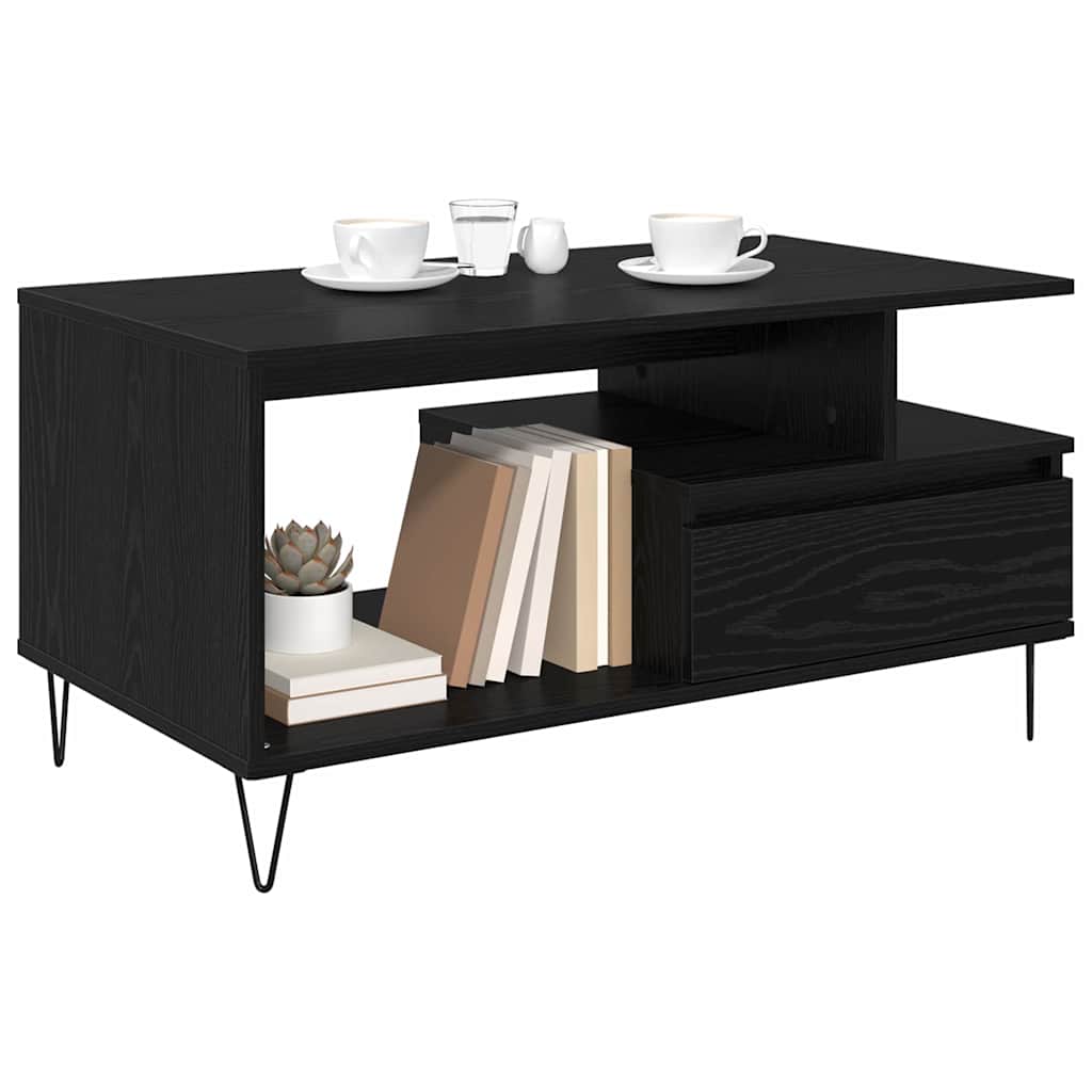 vidaXL Stolik kawowy z szufladą Czarny Dąb 90 x 49 x 45 cm