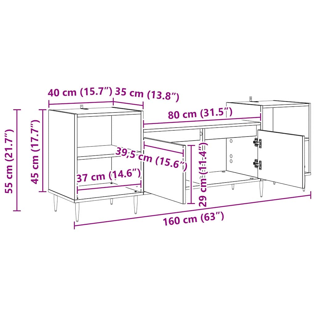 vidaXL Szafka pod telewizor Czarny Dąb 160 x 35 x 55 cm