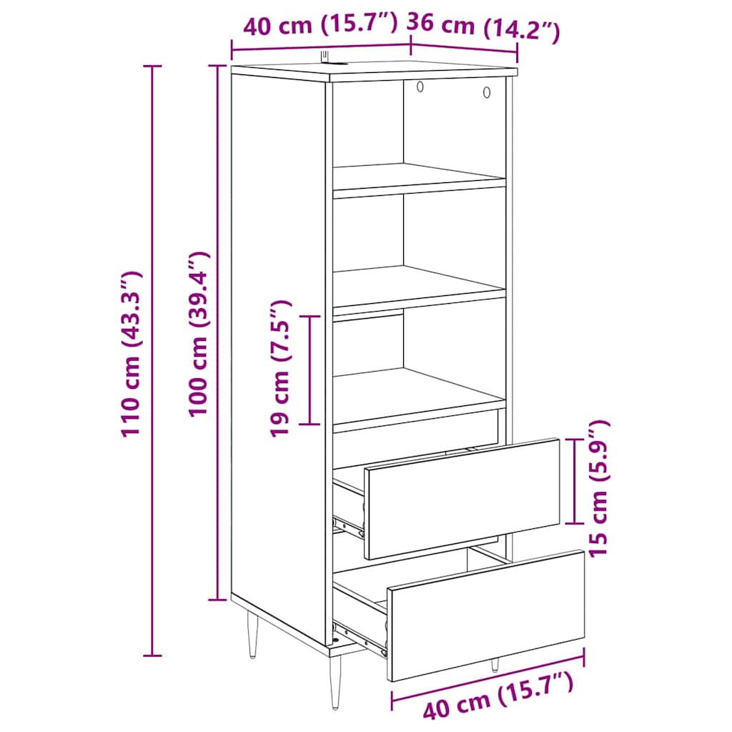 vidaXL Highboard Stare drewno 40 x 36 x 110 cm Materiał drewnopochodny