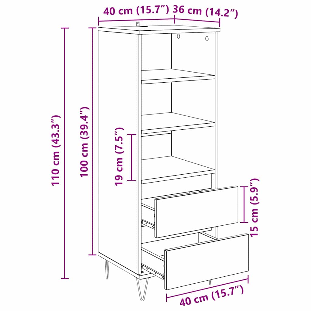 vidaXL Highboard z szufladą Dąb rzemieślniczy 40 x 36 x 110 cm