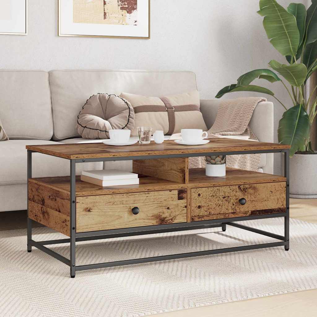 vidaXL Stolik kawowy z szufladą Stare drewno 100 x 51 x 45 cm