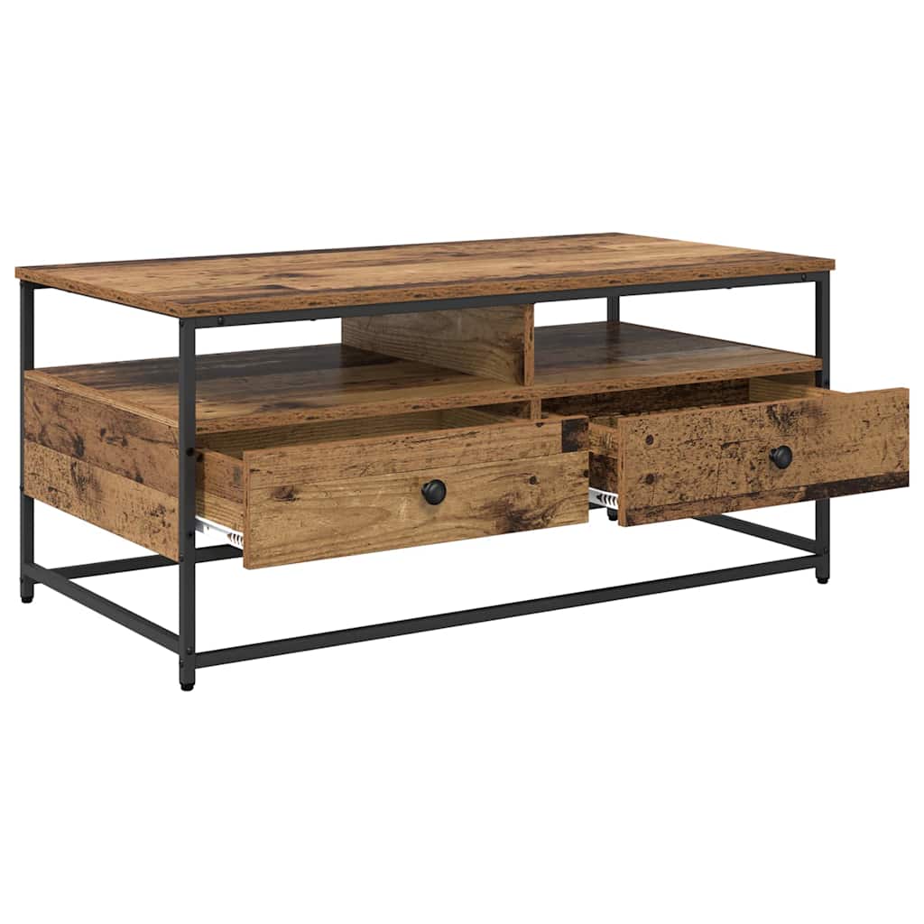 vidaXL Stolik kawowy z szufladą Stare drewno 100 x 51 x 45 cm