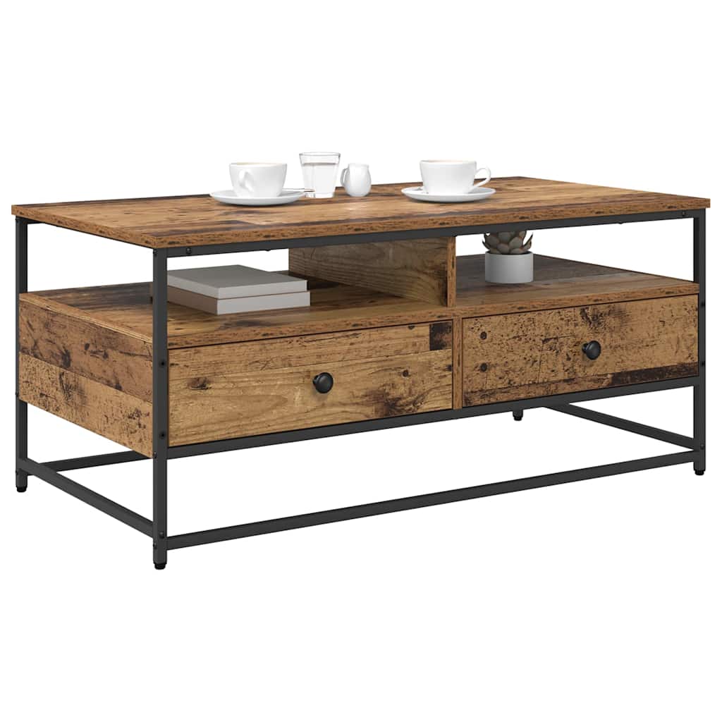 vidaXL Stolik kawowy z szufladą Stare drewno 100 x 51 x 45 cm