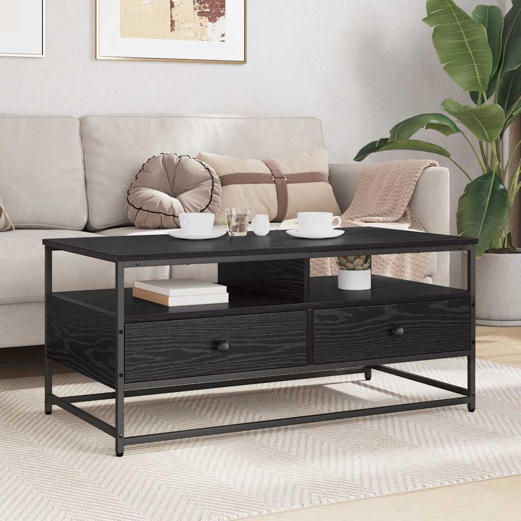 vidaXL Stolik kawowy z szufladą Czarny Dąb 100 x 51 x 45 cm